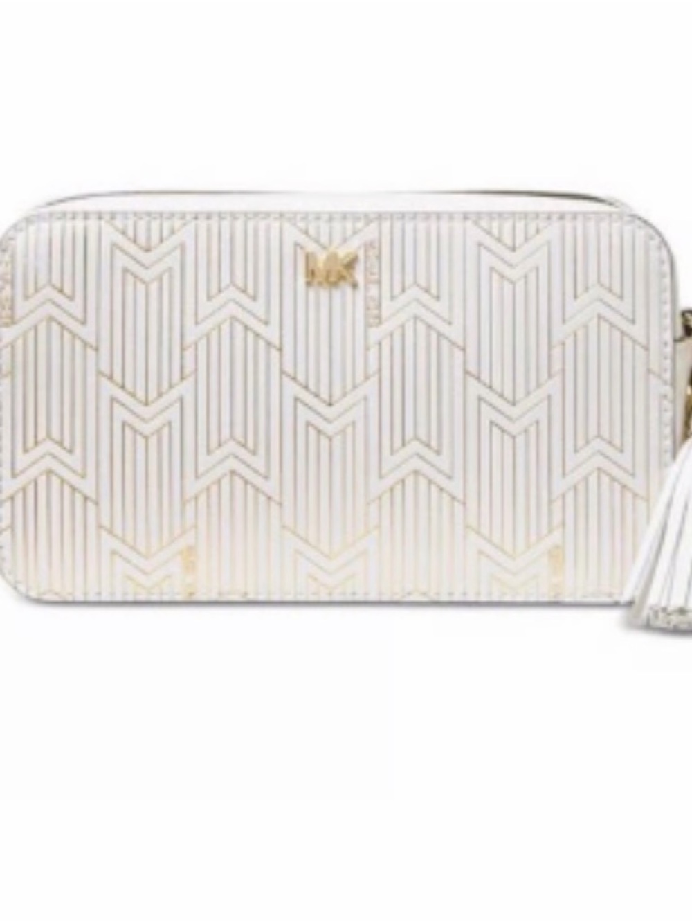 Michael Kors White Chevron-Embossed Leather Wristlet with Gold Accents